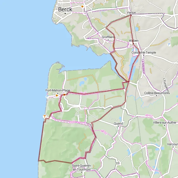 Miniature de la carte de l'inspiration cycliste "Boucle autour de Verton" dans la Nord-Pas de Calais, France. Générée par le planificateur d'itinéraire cycliste Tarmacs.app