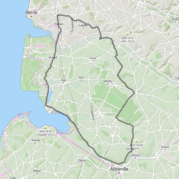 Map miniature of "Les Crupes & Monts Greux Road Cycling Route" cycling inspiration in Nord-Pas de Calais, France. Generated by Tarmacs.app cycling route planner