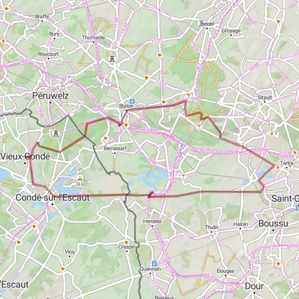 Miniature de la carte de l'inspiration cycliste "Boucle autour de Vieux-Condé" dans la Nord-Pas de Calais, France. Générée par le planificateur d'itinéraire cycliste Tarmacs.app