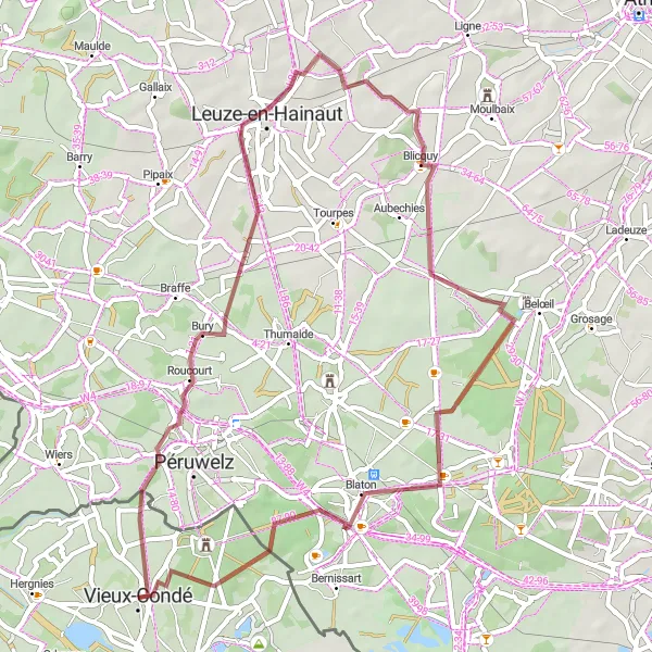 Miniature de la carte de l'inspiration cycliste "Explorer le Hainaut" dans la Nord-Pas de Calais, France. Générée par le planificateur d'itinéraire cycliste Tarmacs.app