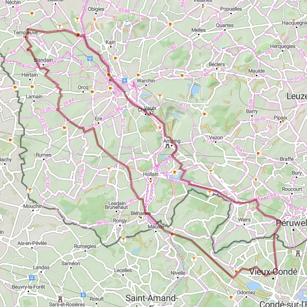 Map miniature of "Gravel Adventure - From Vieux-Condé" cycling inspiration in Nord-Pas de Calais, France. Generated by Tarmacs.app cycling route planner