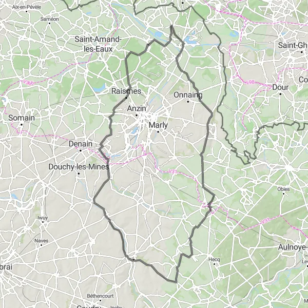 Map miniature of "The Scenic Adventure" cycling inspiration in Nord-Pas de Calais, France. Generated by Tarmacs.app cycling route planner