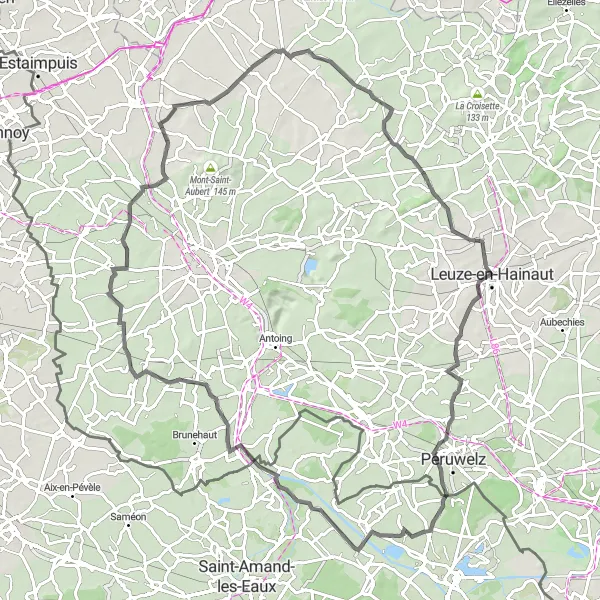 Map miniature of "The Leuze-en-Hainaut Route" cycling inspiration in Nord-Pas de Calais, France. Generated by Tarmacs.app cycling route planner