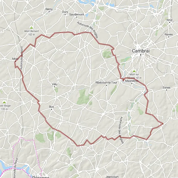 Map miniature of "Gravel Escapade" cycling inspiration in Nord-Pas de Calais, France. Generated by Tarmacs.app cycling route planner