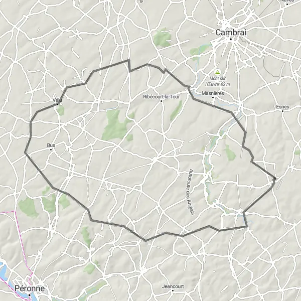 Map miniature of "Scenic Beauty" cycling inspiration in Nord-Pas de Calais, France. Generated by Tarmacs.app cycling route planner