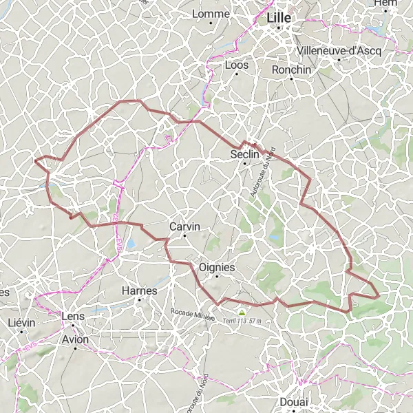 Map miniature of "Gravel Adventure from Violaines to Haisnes" cycling inspiration in Nord-Pas de Calais, France. Generated by Tarmacs.app cycling route planner