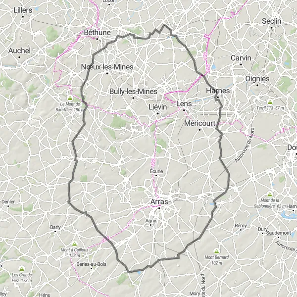 Map miniature of "From Violaines to Douvrin and Beyond" cycling inspiration in Nord-Pas de Calais, France. Generated by Tarmacs.app cycling route planner