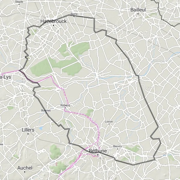 Map miniature of "Cuinchy and Beyond: Scenic Road Cycling" cycling inspiration in Nord-Pas de Calais, France. Generated by Tarmacs.app cycling route planner