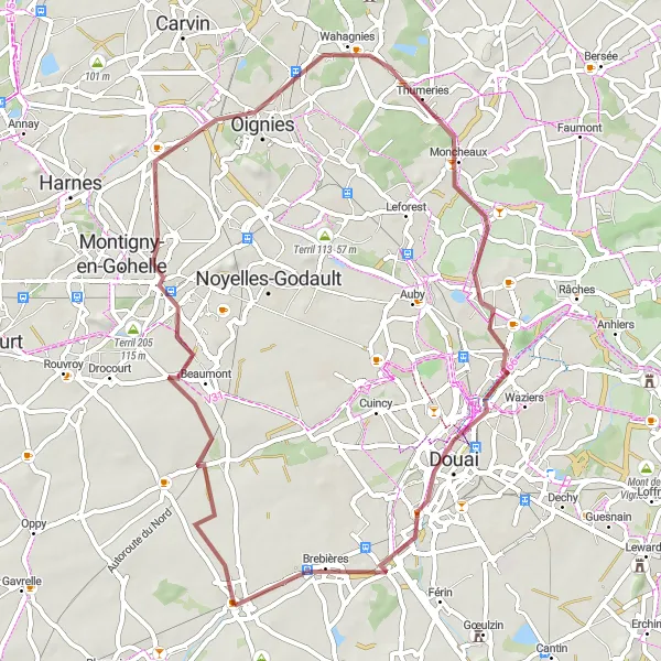 Miniature de la carte de l'inspiration cycliste "La Boucle des Terrils" dans la Nord-Pas de Calais, France. Générée par le planificateur d'itinéraire cycliste Tarmacs.app