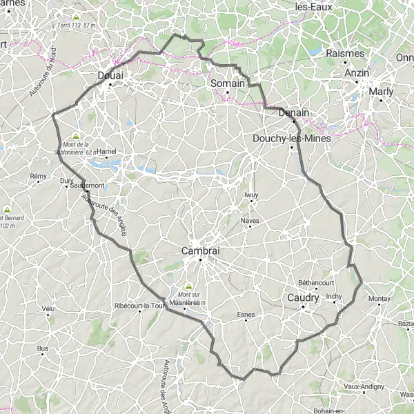 Miniature de la carte de l'inspiration cycliste "La Route des Vallées" dans la Nord-Pas de Calais, France. Générée par le planificateur d'itinéraire cycliste Tarmacs.app