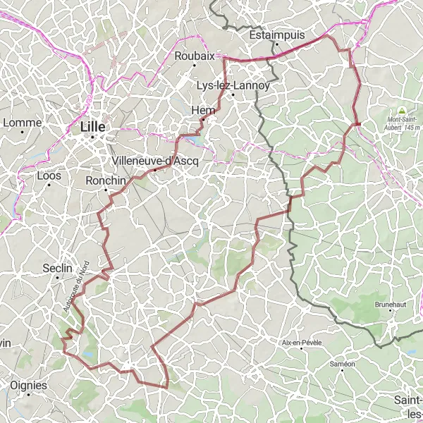 Map miniature of "The Countryside Escape" cycling inspiration in Nord-Pas de Calais, France. Generated by Tarmacs.app cycling route planner