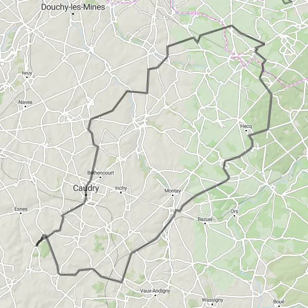 Map miniature of "Hidden Gem Road Cycling" cycling inspiration in Nord-Pas de Calais, France. Generated by Tarmacs.app cycling route planner