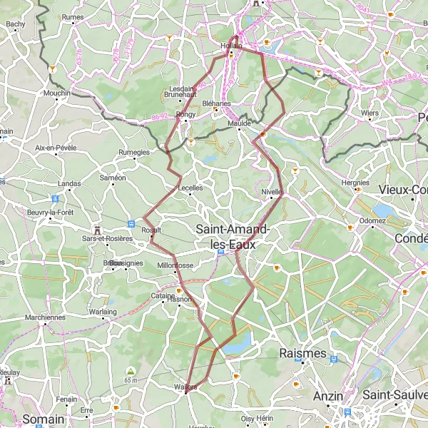 Map miniature of "Gravel Adventure" cycling inspiration in Nord-Pas de Calais, France. Generated by Tarmacs.app cycling route planner