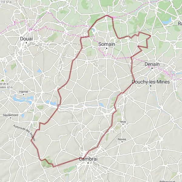 Map miniature of "The Gravel Journey through Nord-Pas de Calais" cycling inspiration in Nord-Pas de Calais, France. Generated by Tarmacs.app cycling route planner