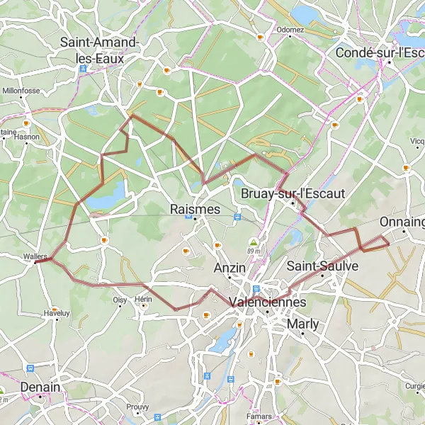 Map miniature of "Gravel Discovery Route to Valenciennes" cycling inspiration in Nord-Pas de Calais, France. Generated by Tarmacs.app cycling route planner