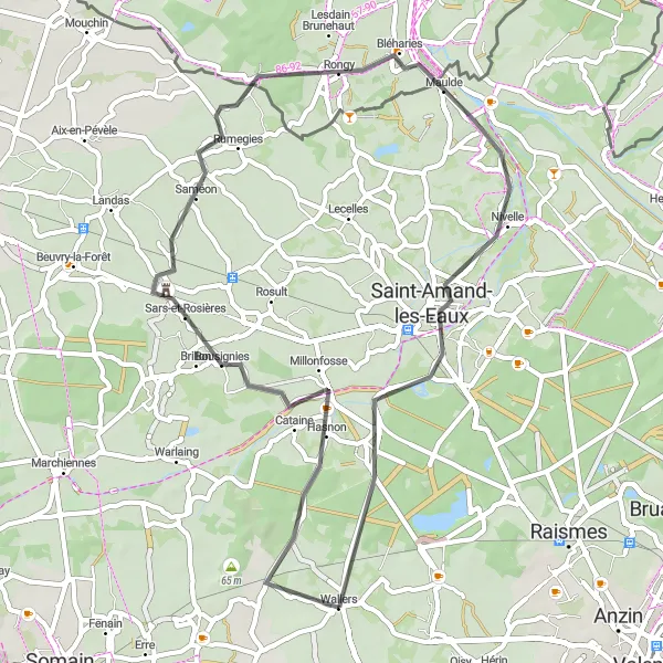 Map miniature of "A Quaint Road Tour near Wallers" cycling inspiration in Nord-Pas de Calais, France. Generated by Tarmacs.app cycling route planner