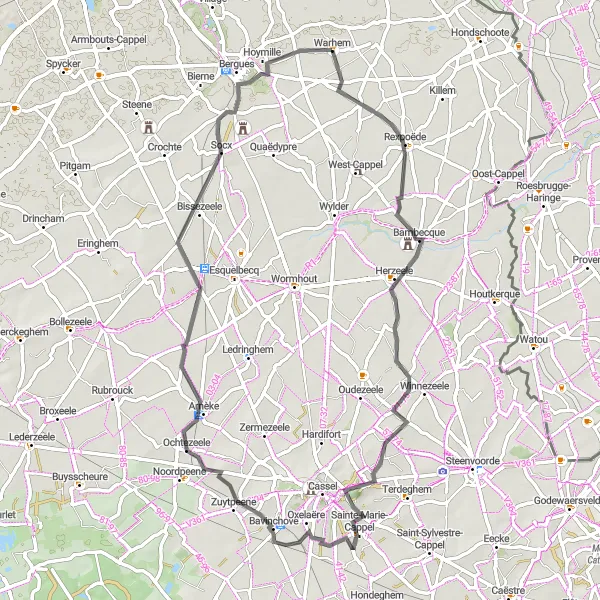 Map miniature of "Charming Villages Tour" cycling inspiration in Nord-Pas de Calais, France. Generated by Tarmacs.app cycling route planner