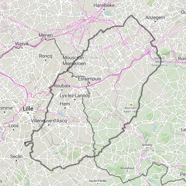 Map miniature of "Road Loop from Wattignies" cycling inspiration in Nord-Pas de Calais, France. Generated by Tarmacs.app cycling route planner