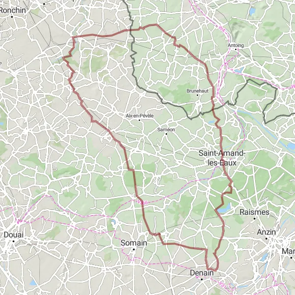 Map miniature of "Wavrechain-sous-Denain to Bellaing Gravel Adventure" cycling inspiration in Nord-Pas de Calais, France. Generated by Tarmacs.app cycling route planner