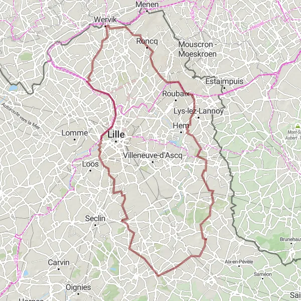 Map miniature of "Scenic Gravel Tour through Northern France" cycling inspiration in Nord-Pas de Calais, France. Generated by Tarmacs.app cycling route planner