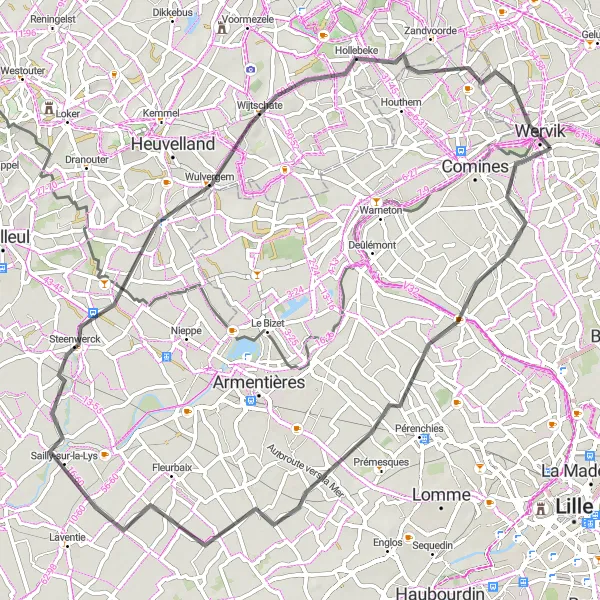 Miniature de la carte de l'inspiration cycliste "La route des champs" dans la Nord-Pas de Calais, France. Générée par le planificateur d'itinéraire cycliste Tarmacs.app
