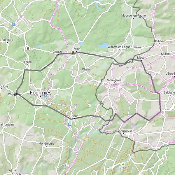 Map miniature of "Secrets of the Countryside" cycling inspiration in Nord-Pas de Calais, France. Generated by Tarmacs.app cycling route planner