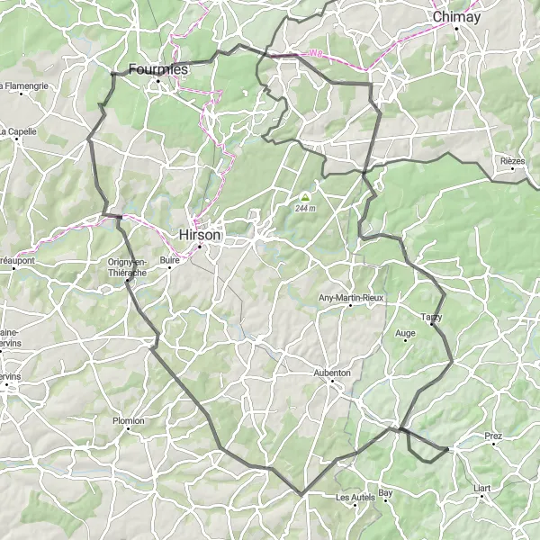 Miniature de la carte de l'inspiration cycliste "Aventure cycliste à travers les Ardennes" dans la Nord-Pas de Calais, France. Générée par le planificateur d'itinéraire cycliste Tarmacs.app