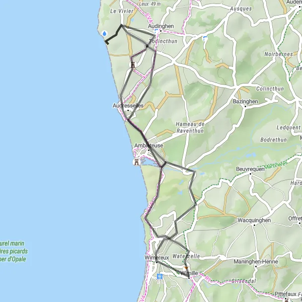 Map miniature of "Coastal Beauty Ride" cycling inspiration in Nord-Pas de Calais, France. Generated by Tarmacs.app cycling route planner