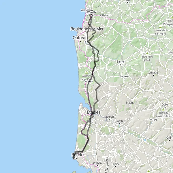 Map miniature of "Scenic Coastal Road Cycling Route" cycling inspiration in Nord-Pas de Calais, France. Generated by Tarmacs.app cycling route planner