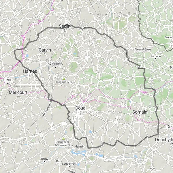 Map miniature of "Wingles Road Adventure" cycling inspiration in Nord-Pas de Calais, France. Generated by Tarmacs.app cycling route planner