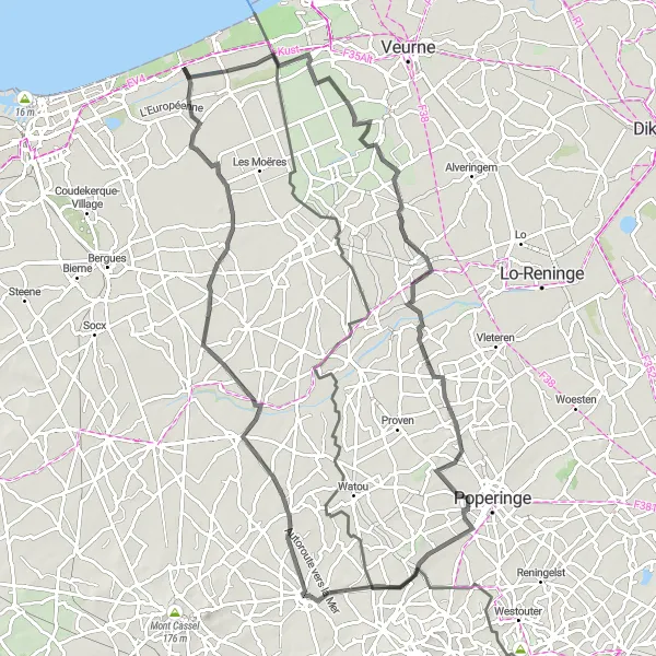 Map miniature of "The Rural Escape" cycling inspiration in Nord-Pas de Calais, France. Generated by Tarmacs.app cycling route planner