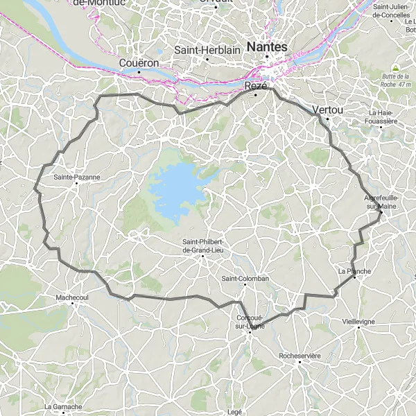 Map miniature of "Aigrefeuille-sur-Maine Loop" cycling inspiration in Pays de la Loire, France. Generated by Tarmacs.app cycling route planner