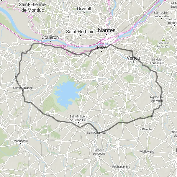 Map miniature of "Retz Loop Adventure" cycling inspiration in Pays de la Loire, France. Generated by Tarmacs.app cycling route planner