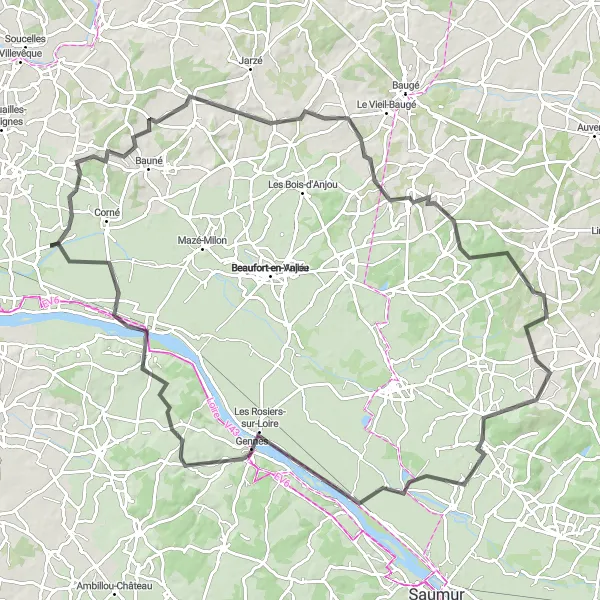 Map miniature of "The Loire Charm" cycling inspiration in Pays de la Loire, France. Generated by Tarmacs.app cycling route planner