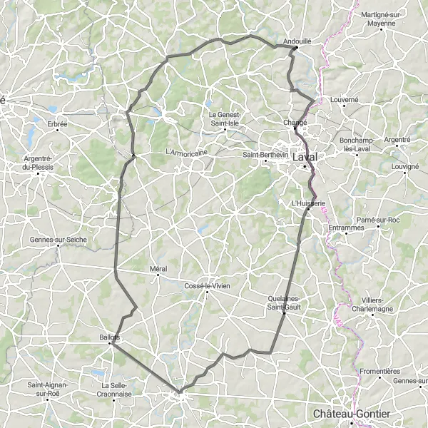 Miniature de la carte de l'inspiration cycliste "Parcours de la Vallée" dans la Pays de la Loire, France. Générée par le planificateur d'itinéraire cycliste Tarmacs.app