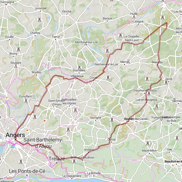 Map miniature of "The Loire Castle Tour" cycling inspiration in Pays de la Loire, France. Generated by Tarmacs.app cycling route planner