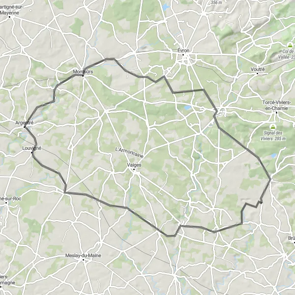 Map miniature of "The Route of Saint-Céneré" cycling inspiration in Pays de la Loire, France. Generated by Tarmacs.app cycling route planner