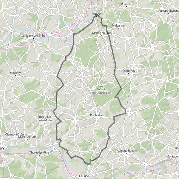 Map miniature of "Countryside Charm" cycling inspiration in Pays de la Loire, France. Generated by Tarmacs.app cycling route planner