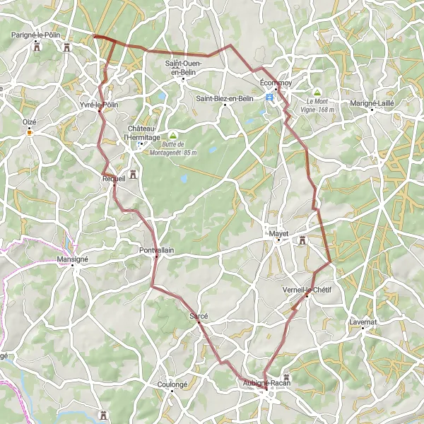 Miniature de la carte de l'inspiration cycliste "Le Circuit des Vallées" dans la Pays de la Loire, France. Générée par le planificateur d'itinéraire cycliste Tarmacs.app