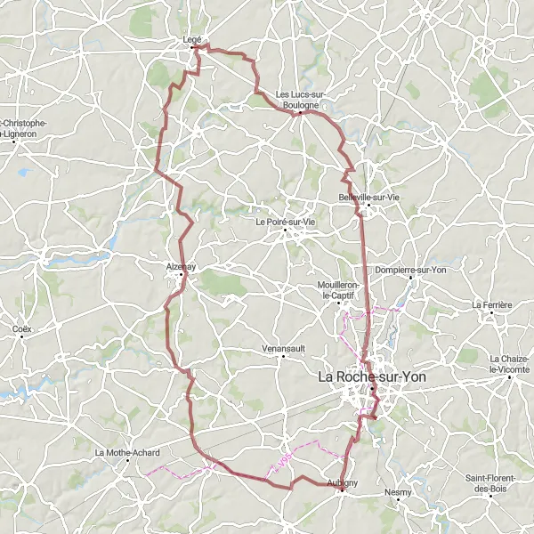 Map miniature of "Tranquil Gravel Escape" cycling inspiration in Pays de la Loire, France. Generated by Tarmacs.app cycling route planner