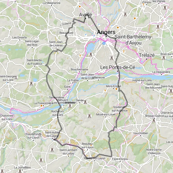 Map miniature of "Loire River Road Cycling" cycling inspiration in Pays de la Loire, France. Generated by Tarmacs.app cycling route planner