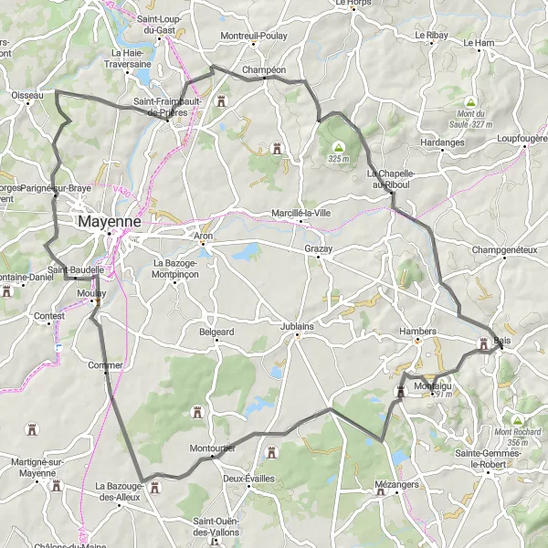 Miniature de la carte de l'inspiration cycliste "Escapade dans la Vallée de la Varenne" dans la Pays de la Loire, France. Générée par le planificateur d'itinéraire cycliste Tarmacs.app