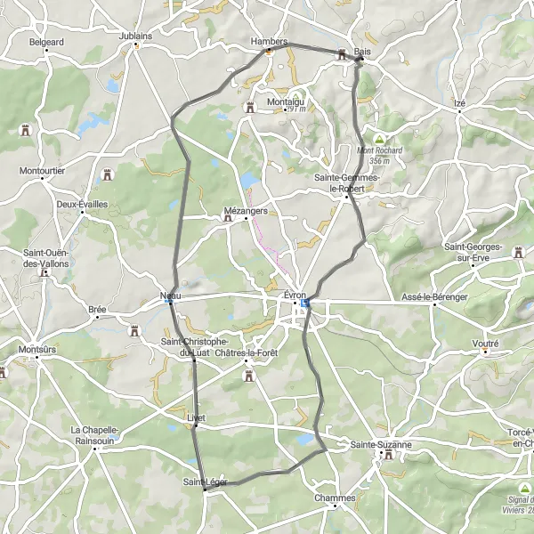 Miniature de la carte de l'inspiration cycliste "Boucle du Château de Montesson" dans la Pays de la Loire, France. Générée par le planificateur d'itinéraire cycliste Tarmacs.app