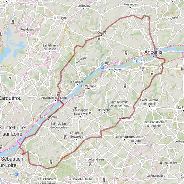 Map miniature of "Gravel Adventure with Cultural Gems" cycling inspiration in Pays de la Loire, France. Generated by Tarmacs.app cycling route planner