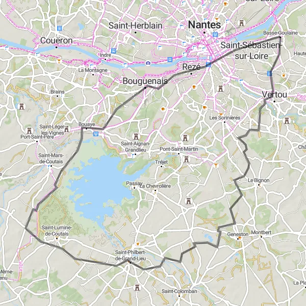 Map miniature of "The Road Adventure" cycling inspiration in Pays de la Loire, France. Generated by Tarmacs.app cycling route planner