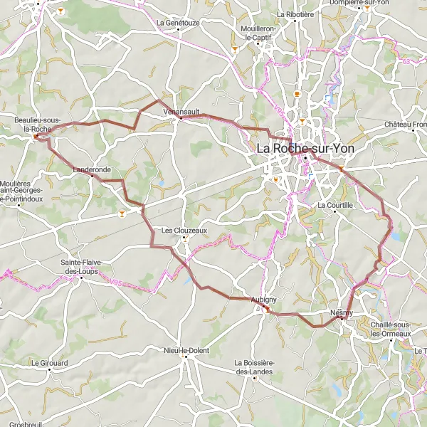 Miniature de la carte de l'inspiration cycliste "Tour de Nesmy" dans la Pays de la Loire, France. Générée par le planificateur d'itinéraire cycliste Tarmacs.app
