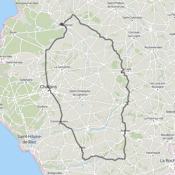 Map miniature of "Coëx to Saint-Étienne-du-Bois Road Adventure" cycling inspiration in Pays de la Loire, France. Generated by Tarmacs.app cycling route planner