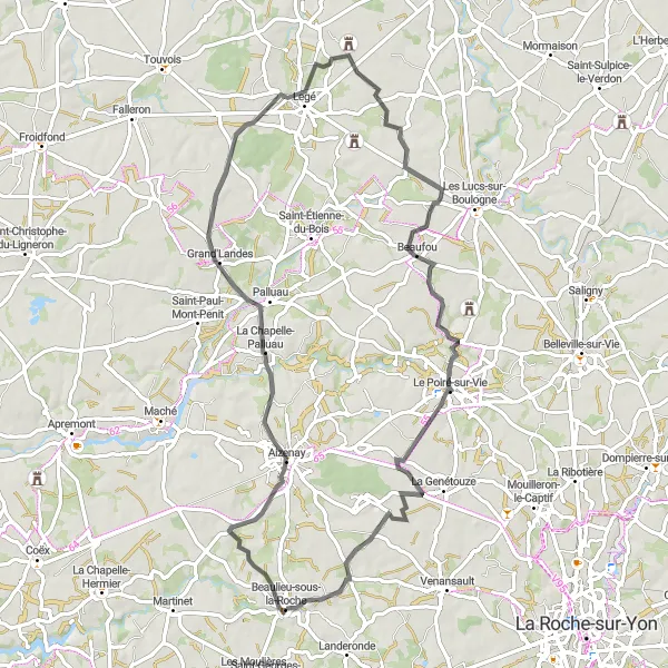 Map miniature of "Road Route: Château de Bois Chevalier Loop" cycling inspiration in Pays de la Loire, France. Generated by Tarmacs.app cycling route planner