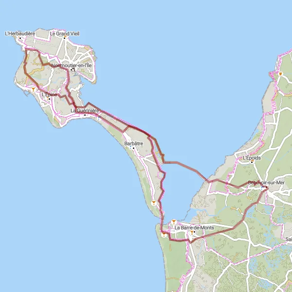 Miniature de la carte de l'inspiration cycliste "Île aux Trésors" dans la Pays de la Loire, France. Générée par le planificateur d'itinéraire cycliste Tarmacs.app