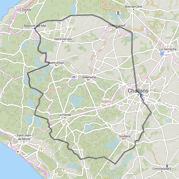 Map miniature of "Charming Charms (Road)" cycling inspiration in Pays de la Loire, France. Generated by Tarmacs.app cycling route planner